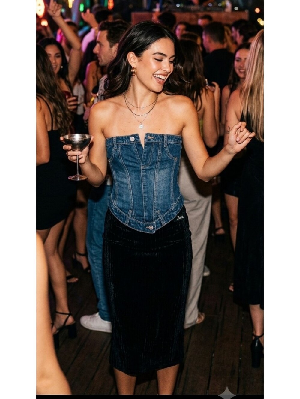 NEW Zara Denim Back Zip Corset Top Size XS